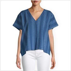 JOIE Blue Tonal Theola Striped Linen Cotton Blend Chambray Oversized Top M